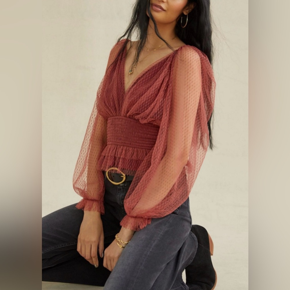 Anthropologie top with mesh sleeves